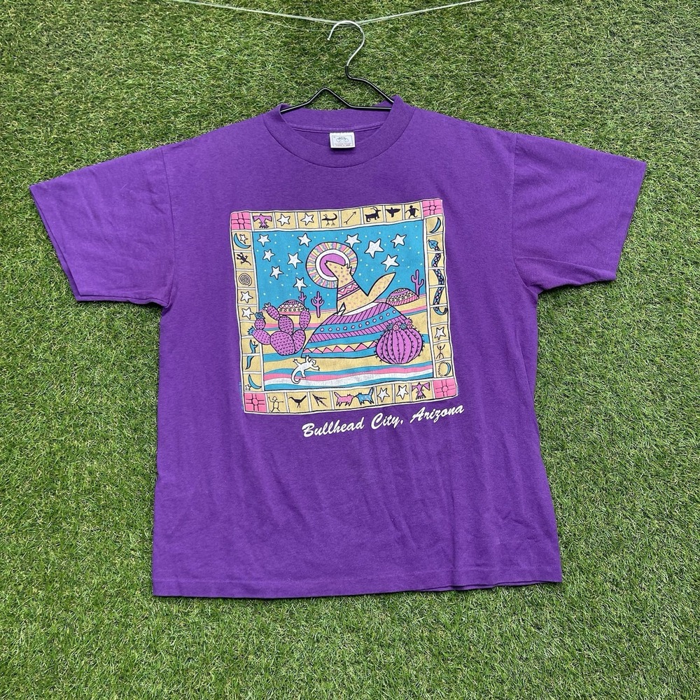 Vintage 90s Arizona Shirt Mens Large Aztec Cactus Single Stitch Bullhead City